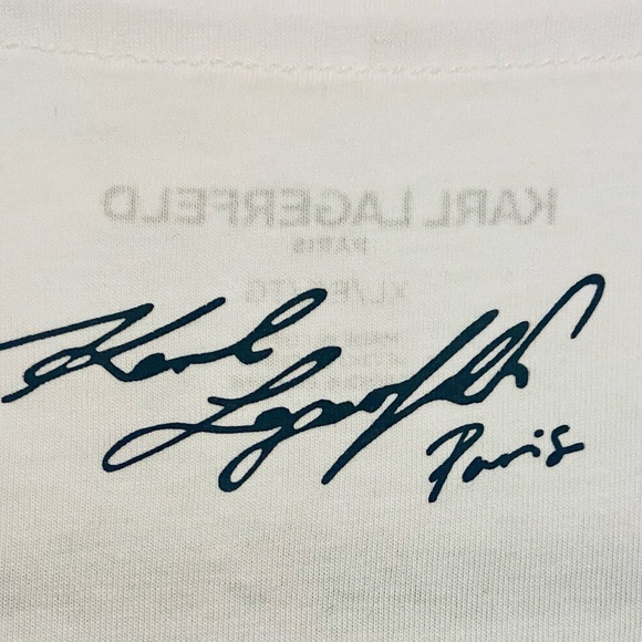 Vintage designer Karl Lagerfeld t shirt ladies Sz. XL white Eiffel Tower beads - Picture 7 of 8